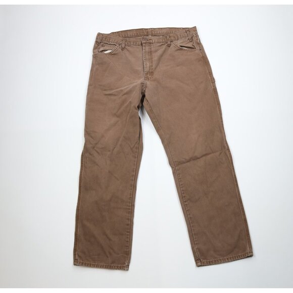 Vintage Y2K Dickies Mens 38x32 Faded Canvas Wide Leg Dungaree Pants Brown Cotton - Picture 1 of 13